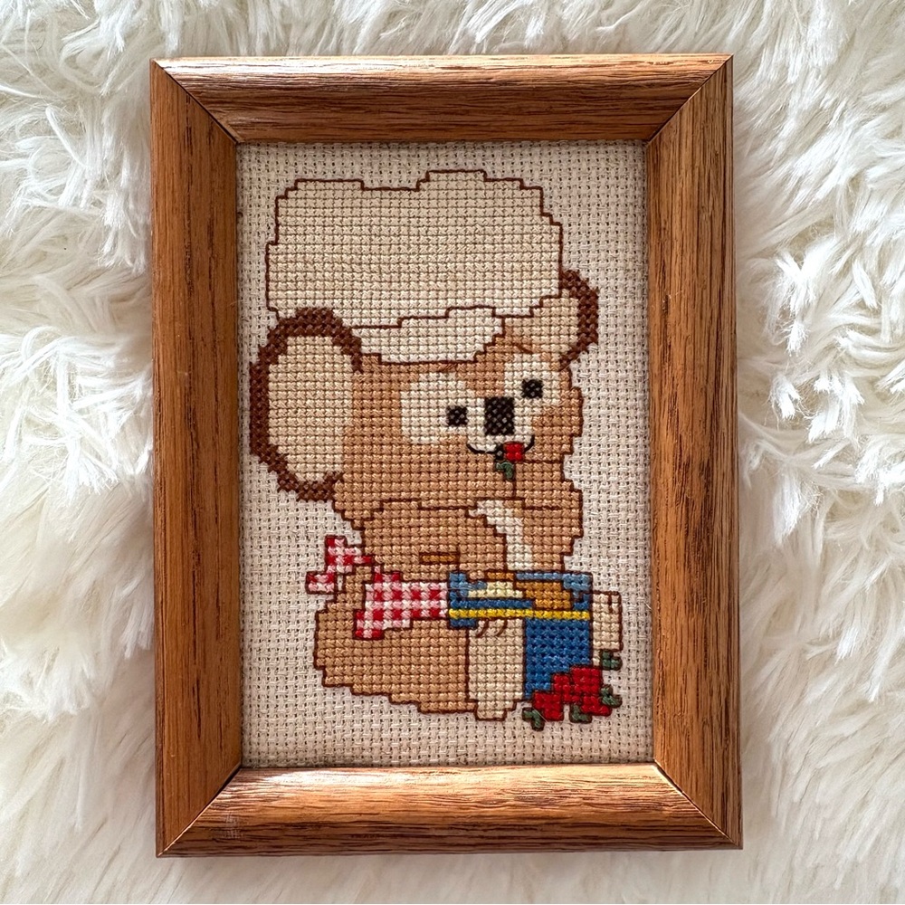 Vintage cross stitch koala bear framed art home decor wall hanging
